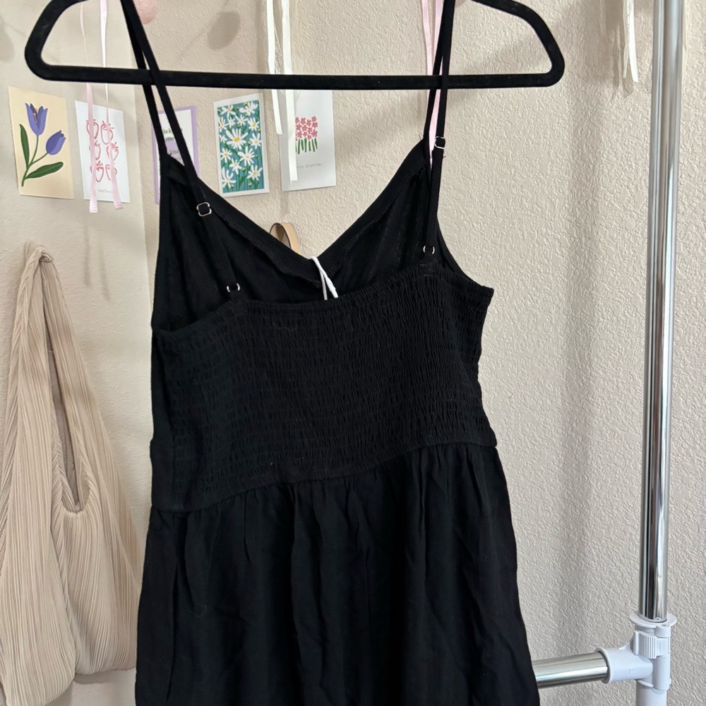 ୨୧ ・゚✧ ANRABESS Causal Spaghetti V Neck Cutout Linen Wide Leg One Piece Jumpsuit - Picture 7 of 8